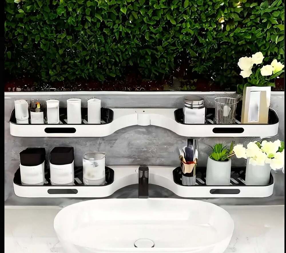 Rotating Adhesive Corner Shelf with 180 Degree Wall Mount Storage Organizer